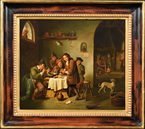 Smokers in the tavern" Oi - Flemish School of 19th century